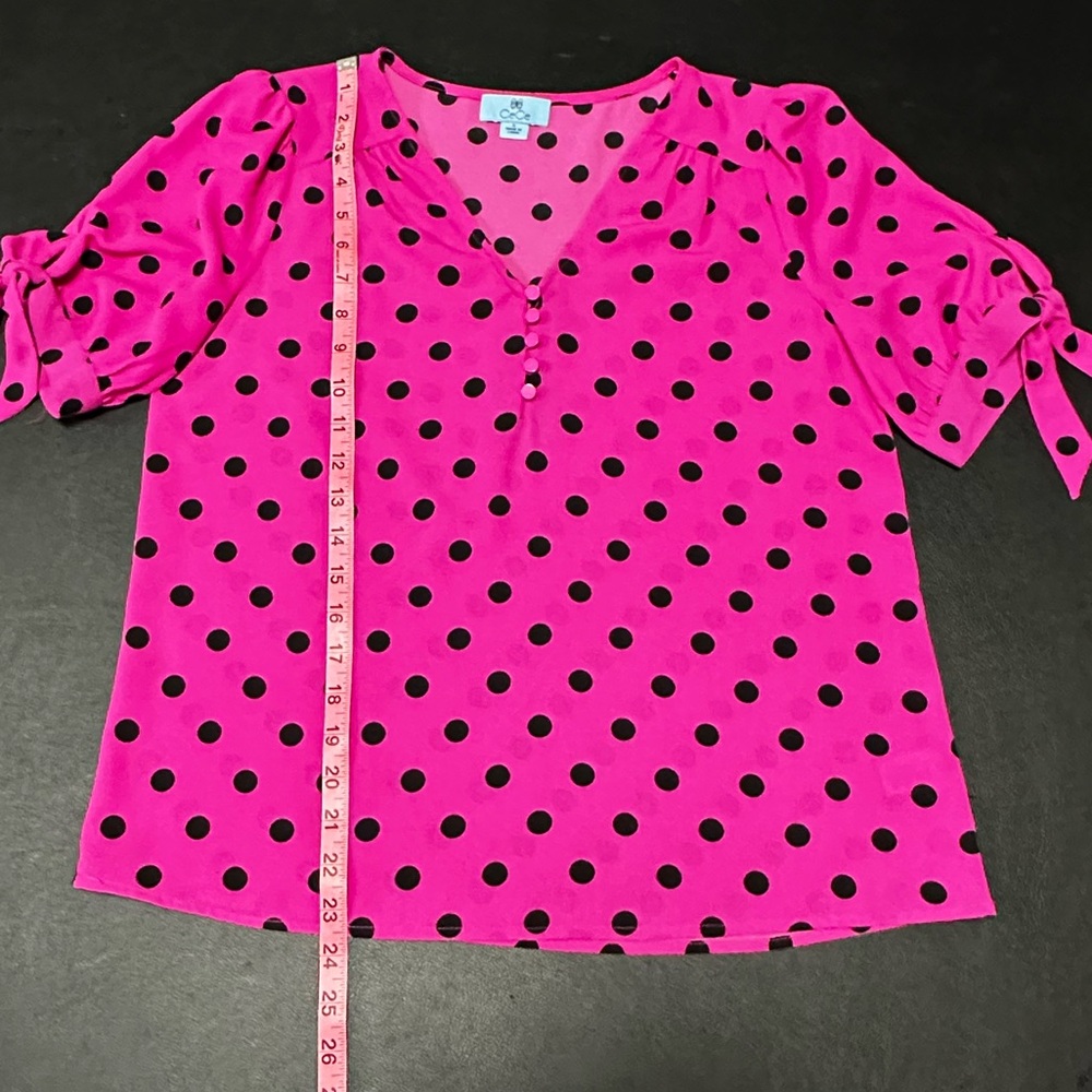 CeCe Hot Pink Polka Dot Tie-Sleeve Blouse - Picture 6 of 7